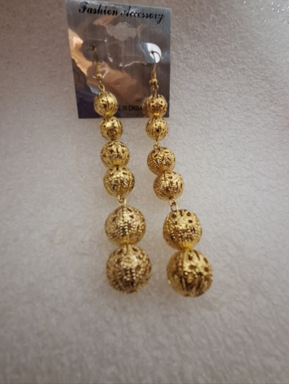 Golden Filigree Bead Drop Earrings -